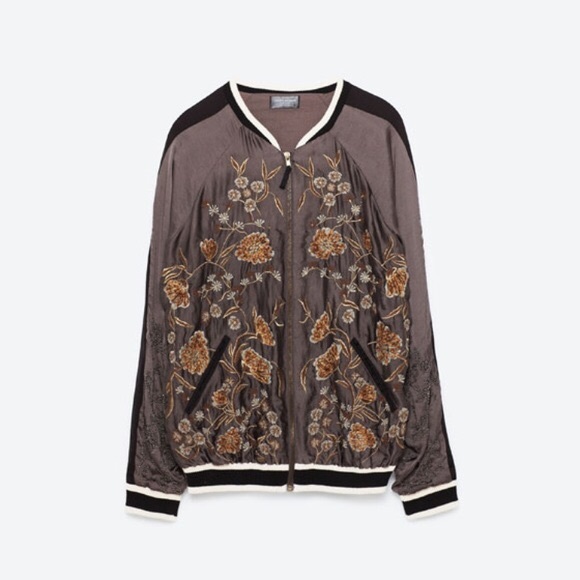 {ZARA} Beaded + Embroidered Satin Bomber Jacket - Picture 3 of 8